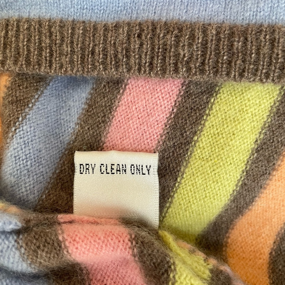 Talbots 100% Cashmere Striped Sweater XL Pastel V-Neck Soft Luxe Preppy - Picture 9 of 9